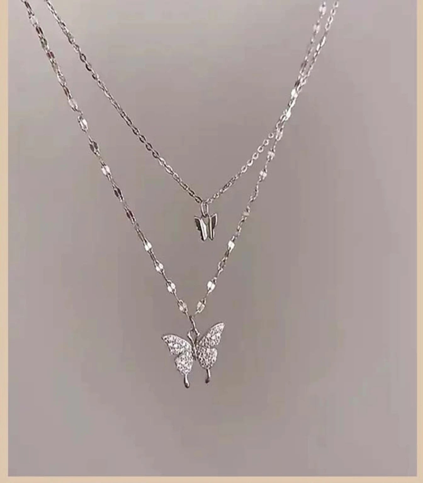 Silver Butterfly Layered Necklace