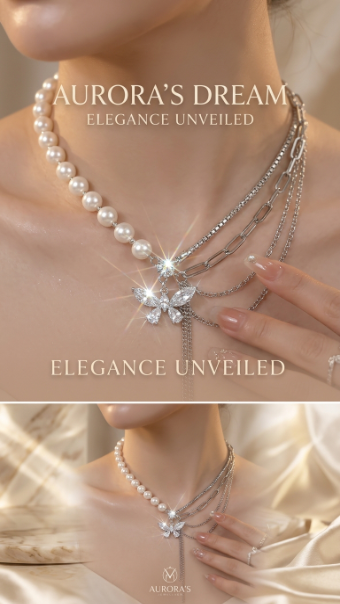 Korean Butterfly Pearl Necklace
