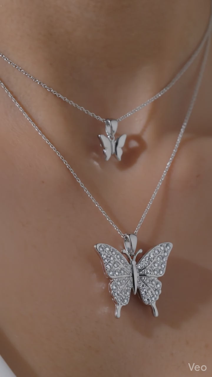 Silver Butterfly Layered Necklace